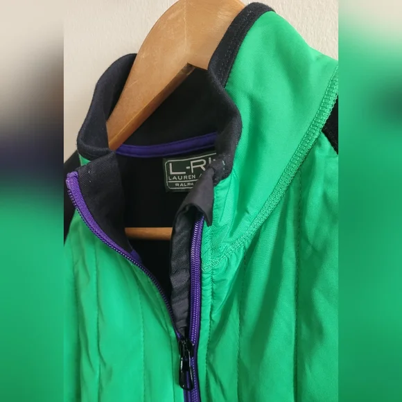 Ralph Lauren full zip lightweight jacket Women's XL black, green & purple trim - Picture 2 of 11